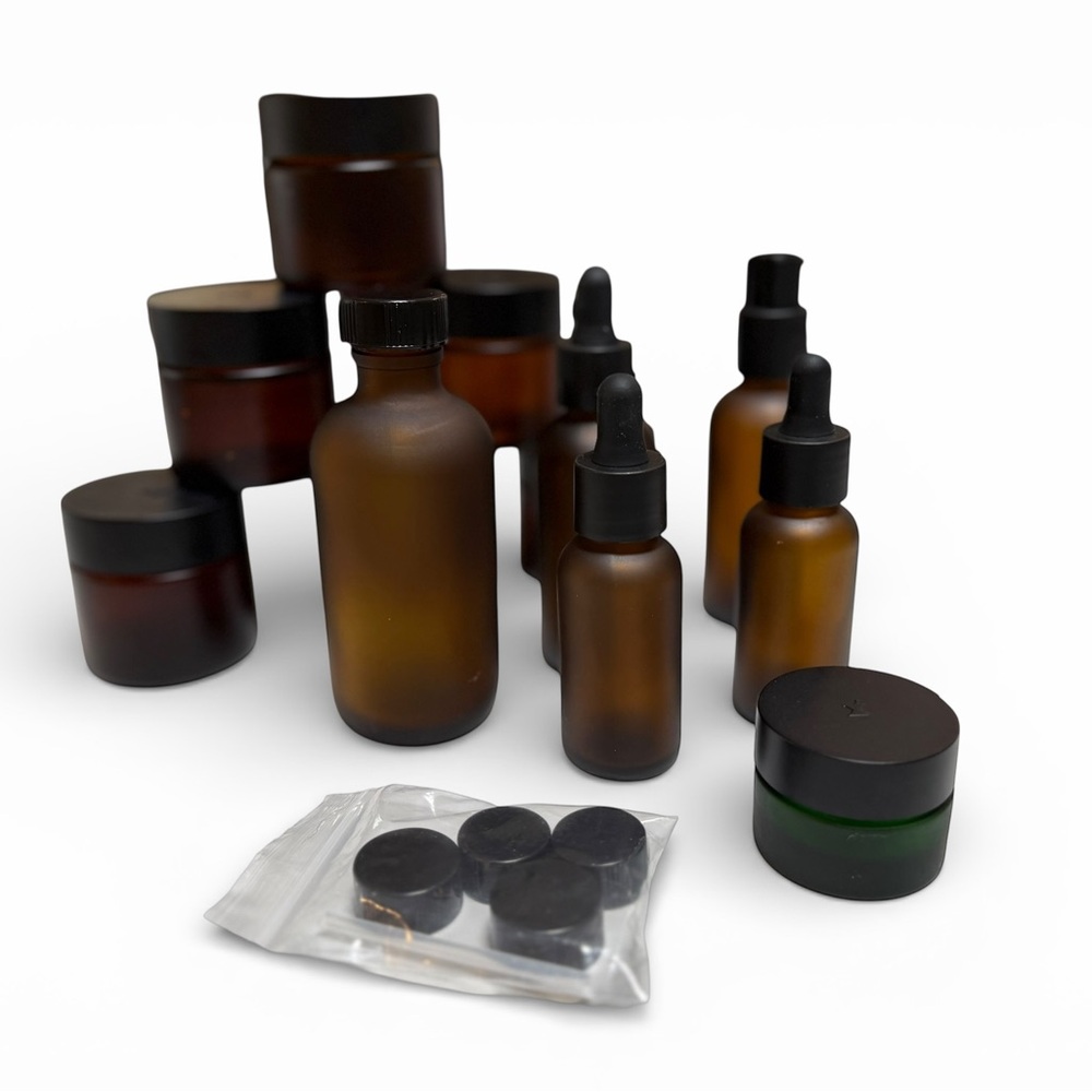 28 Piece Boujee Amber Glass Bottle and Jar Set - Picture 2 of 14